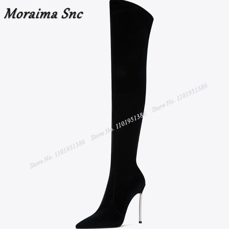 모라이마 Snc 버건디 사이드 지퍼 플록 부츠 솔리드 오버 니 부츠 포인티드 토 슈즈 여성용 하이힐 자파티야스 무헤르