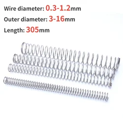 1pcs Length305mm 304 Stainless Steel Compression Spring Return Spring Steel Wire Diameter0.3-1.2mm Outer diameter 3-16mm