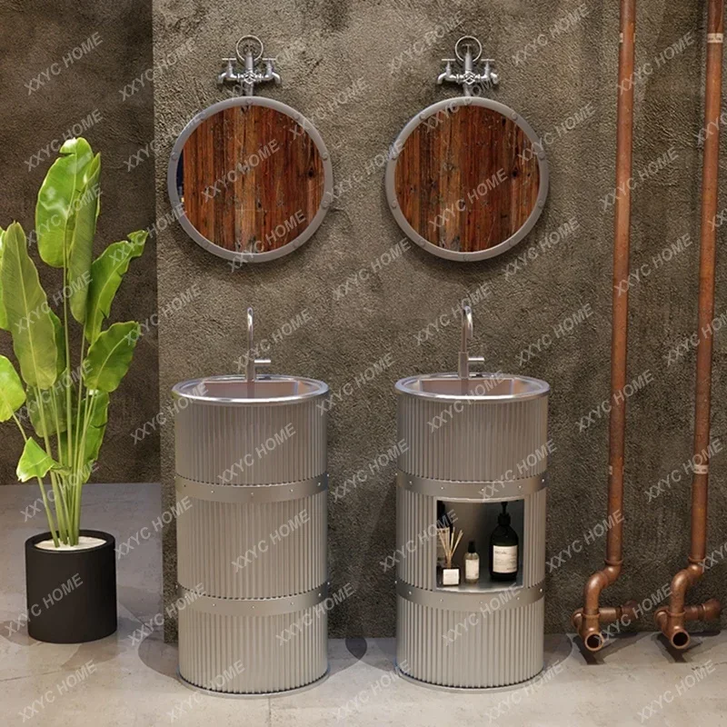 Industrial style retro creative round balcony floor column bathroom washbasin creative hand wash basin