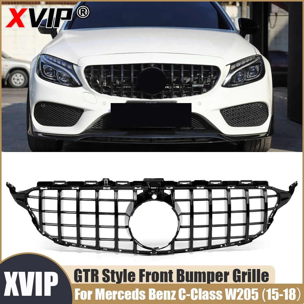 

Черная решетка переднего бампера XVIP GTR с отверстием для камеры для Mercedes Benz C-Class W205 2015-2018 C180 C200 C250 C300 C350 C400 C450
