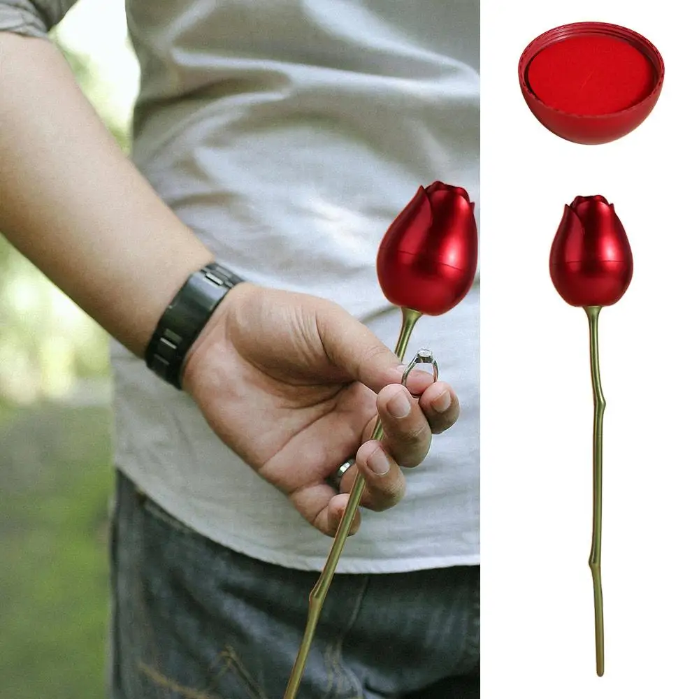

Romantic Simulation Rose Ring Box Red Pendant Packaging Gift Display Box Velvet Portable Wedding Ring Storage Box