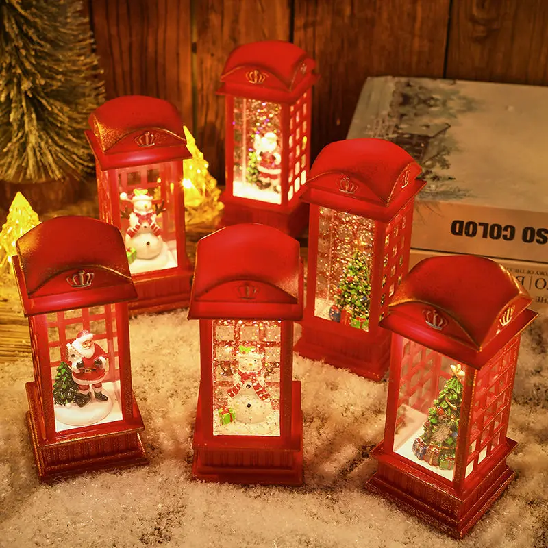 New Christmas Gifts Souvenir Christmas Party Gifts Santa Claus Water Filling Phone Booth Ornament Night Lights For Children Kids