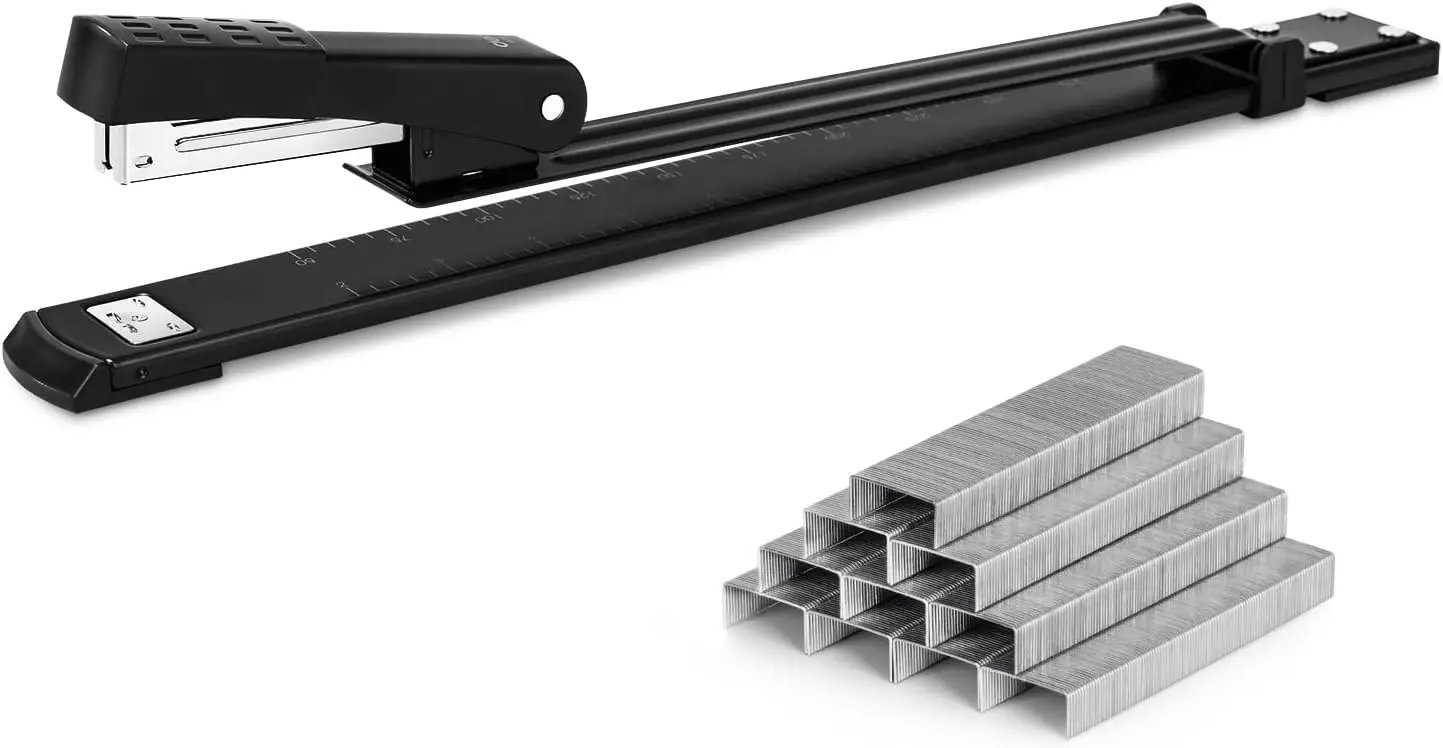 

Степлер с удлиненным захватом, на 1000 скоб, вместимость 20 листов, для переплета буклетов и книг, черный