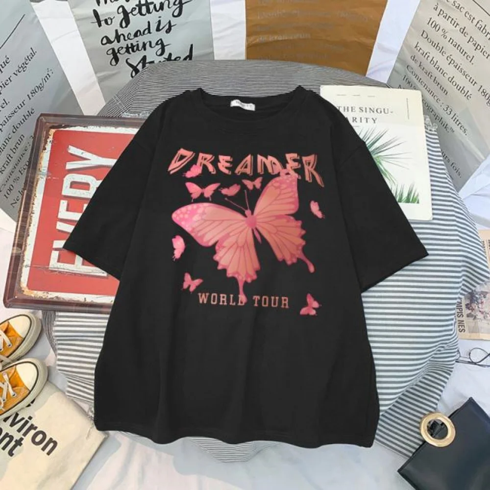 

Harajuku аниме бабочка унисекс футболка свободная футболка одежда летний графический топ для футболки с героями мультфильмов японская уличная одежда