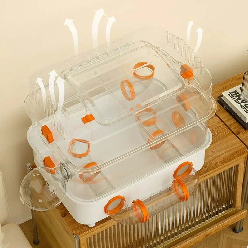 Extra Large Syrian Hamster Cage, Acrylic 3 Tier Luxury Villa, Panoramic View Clear Enclosure, Washable Modular Habitat view 6