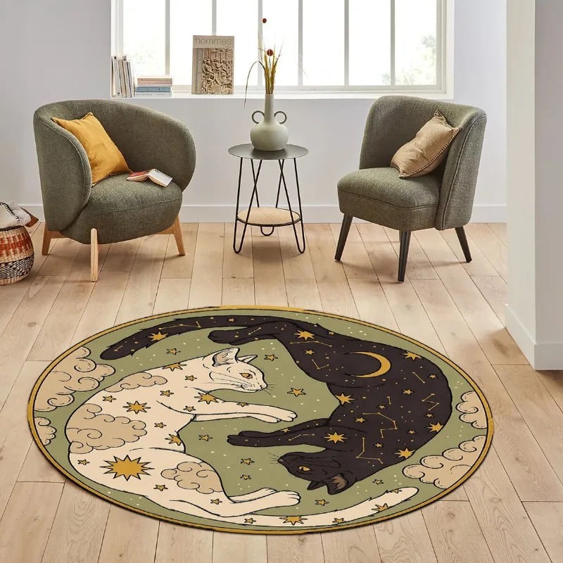 Trend Cute Cat Theme Pattern Round Rug Children's Room Decoration Non-slip Washable Stain-resistant Carpet Home Decor Plush Rug