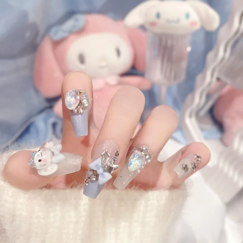 Kawaii Sanrio Cinnamoroll Nail Stickers Cartoon Anime Cute Fake Nail Patch Charm Fashion Ornaments Girl&Child Holiday Gifts