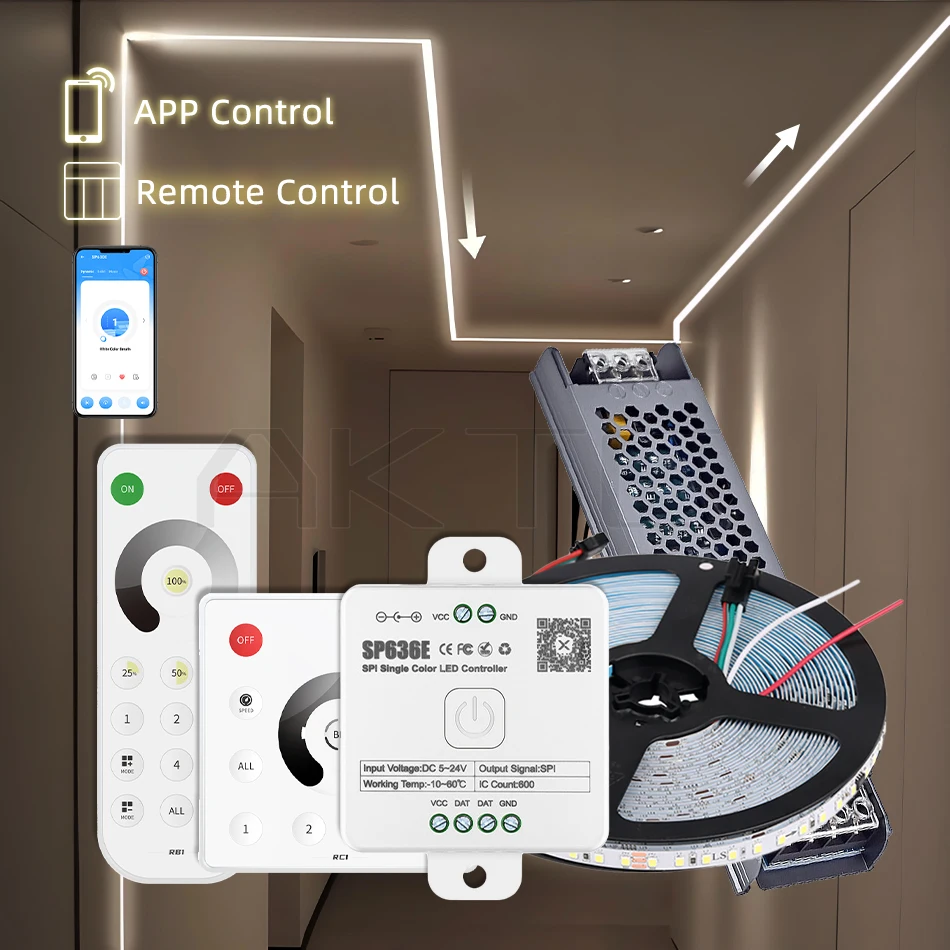 Smart LED Controller Bluetooth App Control Optional WS2811 10M 20M Strip Light Switch Power Supply 4 Zone RF Wireless Remote Kit