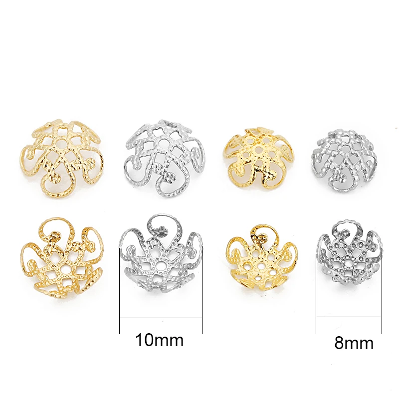 50pcs Stainless Steel Flower Beads End Caps 8mm 10mm Metal Gold Color Spacer Beads for Earring Necklace Jewelry Making Findings