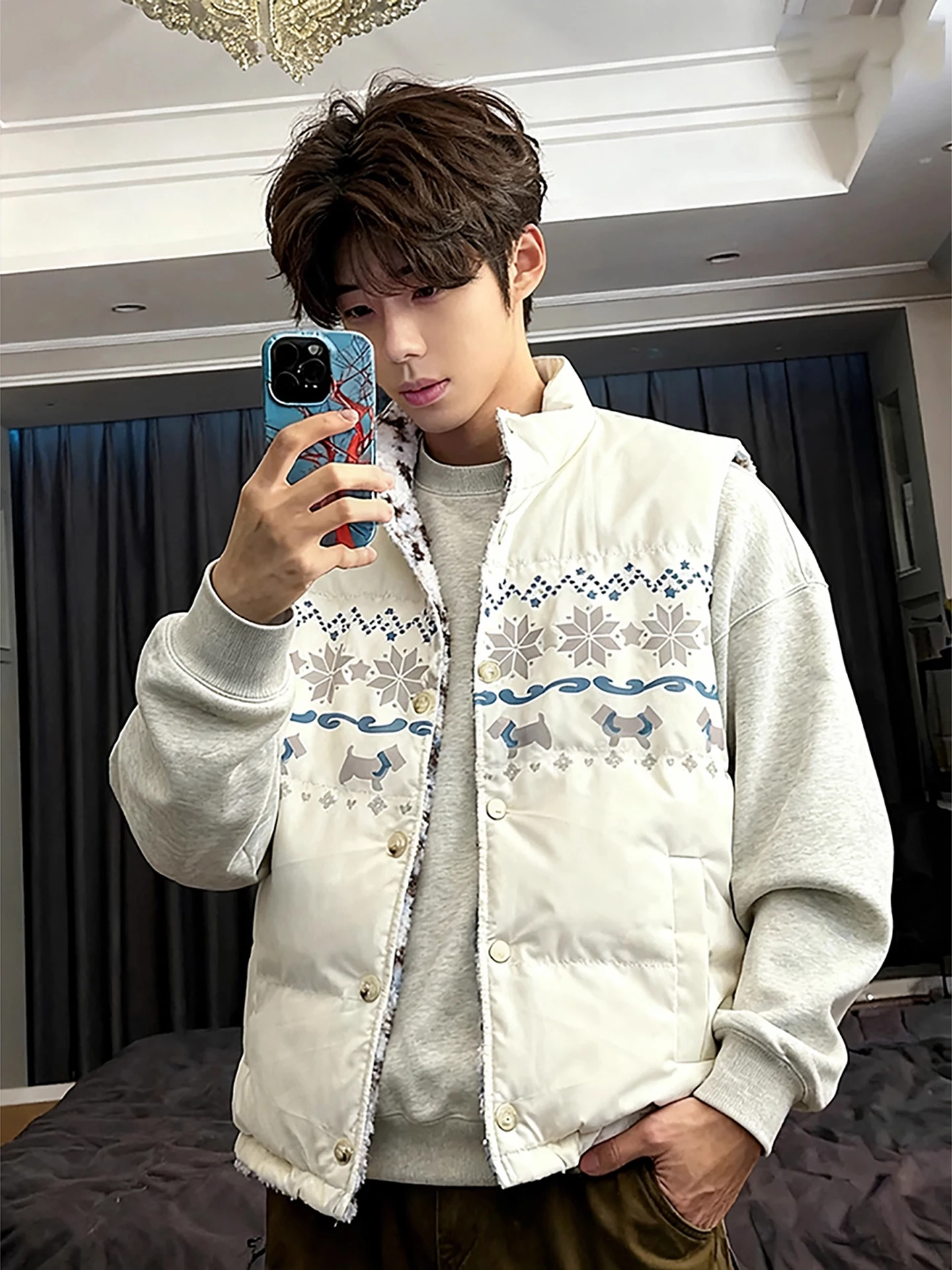 

Thiened Double-sided Wear Lamb Velvet Vest Men's Winter Layering Cotton Jaet Stand Collar Polyester Fiber Warmth Zipper