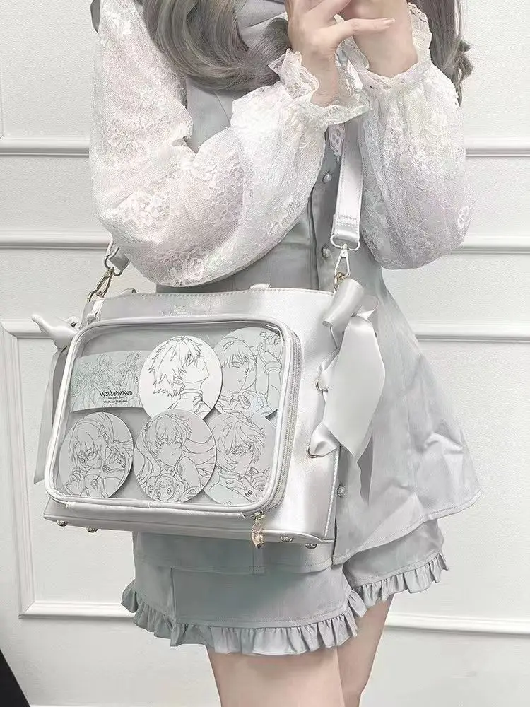 JIAERDI Japanese Style Silver Shoulder Bags Women Harajuku Transparent Chic Ita Bags Female Sweet Cool Bow Messenger Bag Handbag