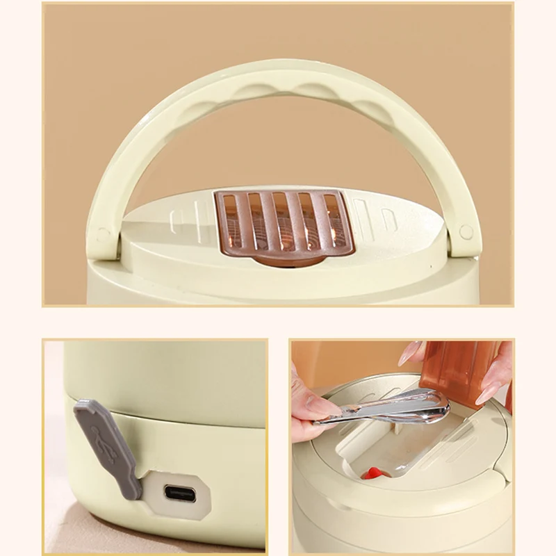 USB Electric Heating Lunch Box Stainless Steel 65 ℃ Office Car Truck 5V 12V 24V Food Heated Warmer Container Heater Student Set