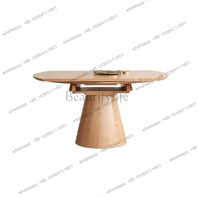 Nordic all-solid wood function retractable dining table household small apartment, square and round dual-purpose foldable