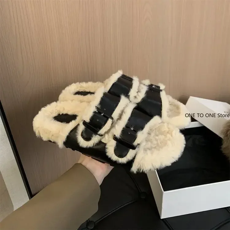 Womens Slippers Outdoor Slides Pantofle Flock Platform Fur Flip Flops 2025 Flat Plush Autumn Fabric Rome Shoes House Med Shoes image 3