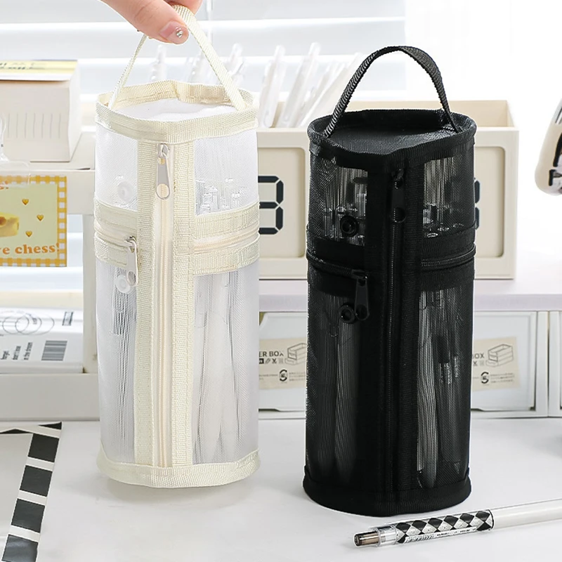 Mesh Dual-use Makeup Brush Storage Bag Portable Brush Case Simple Large Capacity Brush Bucket Holder Travel Stand-up Pouch