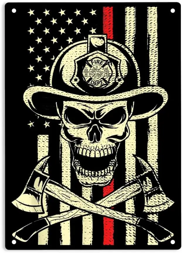 Fireman Firefighting Patriotic American Flag Signs Metal Tin Sign, Firefighter Wall Art Decoration for Home Decor/Home/Bar/Court