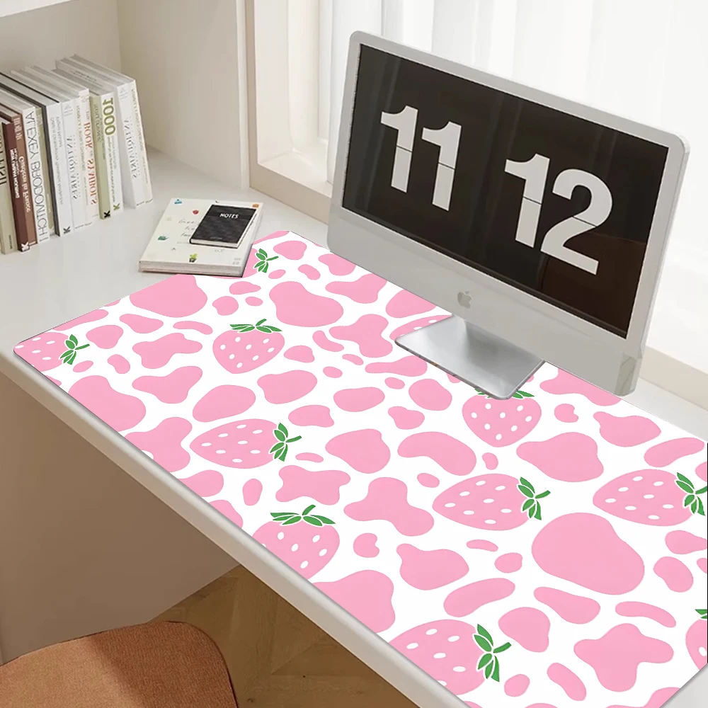 Strawberry Desk Mat Kawaii Mousepad Pink Cute milk sakura cherry blossom pattern Pastel aesthetic deskmat XXL gaming mouse pads