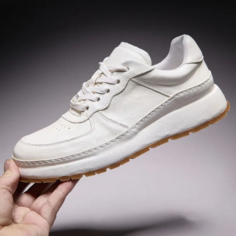High-quality Comfortable Men Street Skate Shoes Genuine Leather Chunky Sole Sneakers Lace-Up Casual Dress Shoes