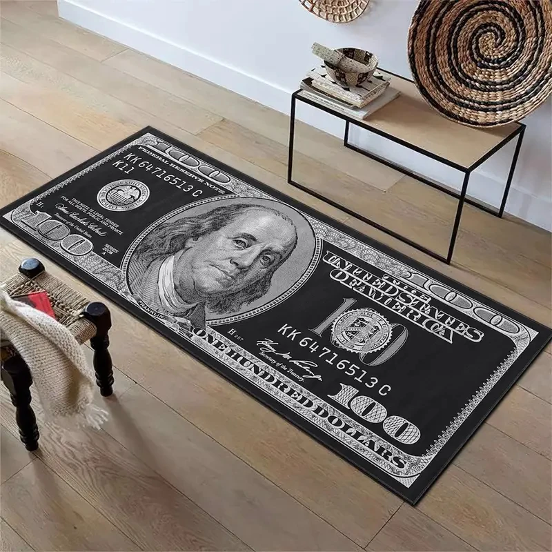 Novelty 100 Dollar Bill Runner Rug, Non‑Slip Long Floor Mat, Retro Money Currency Print Decor Carpet, Cool Area Rug For Hallway