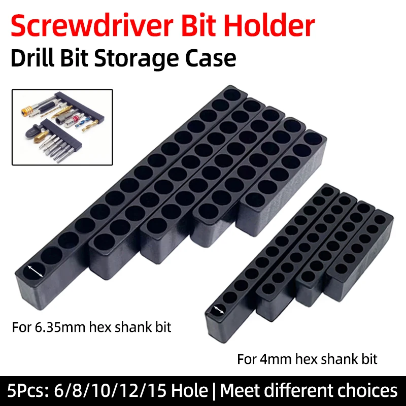 5Pcs Set 6/8/10/12/15 Holes 6.35mm/4mm Hex Shank Screwdriver Bit Holder Drill Bit Head Storage Case Organizer Tool Accessories