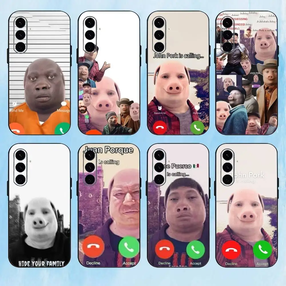 

J-John Pork is Calling Answer Call Phone Case For Samsung Galaxy A73,A72,A71,A70,A53,A52,A51,Others Soft Black Cover