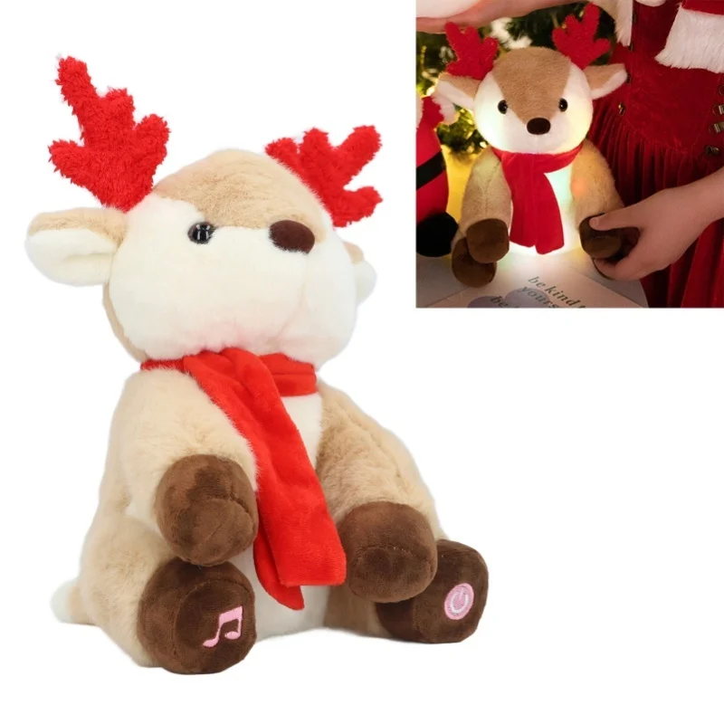 ตุ๊กตาเรนเดียร์มีไฟ นุ่มนิ่ม ปลอดภัยต่อผิว สไตล์ทันสมัย เหมาะสำหรับวางบนโต๊ะข้างเตียง