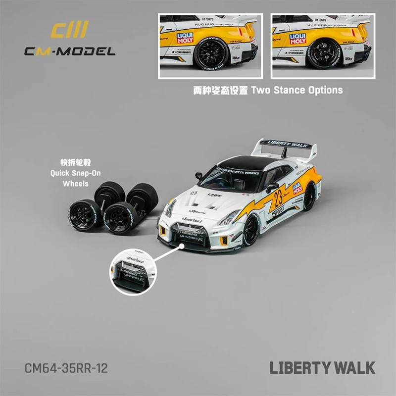 

CM 1:64 Model Car LBWK Refitting GT-R R35 Silhouette 35GT-RR 3.0 Flash No.23 W/One More Tire Set