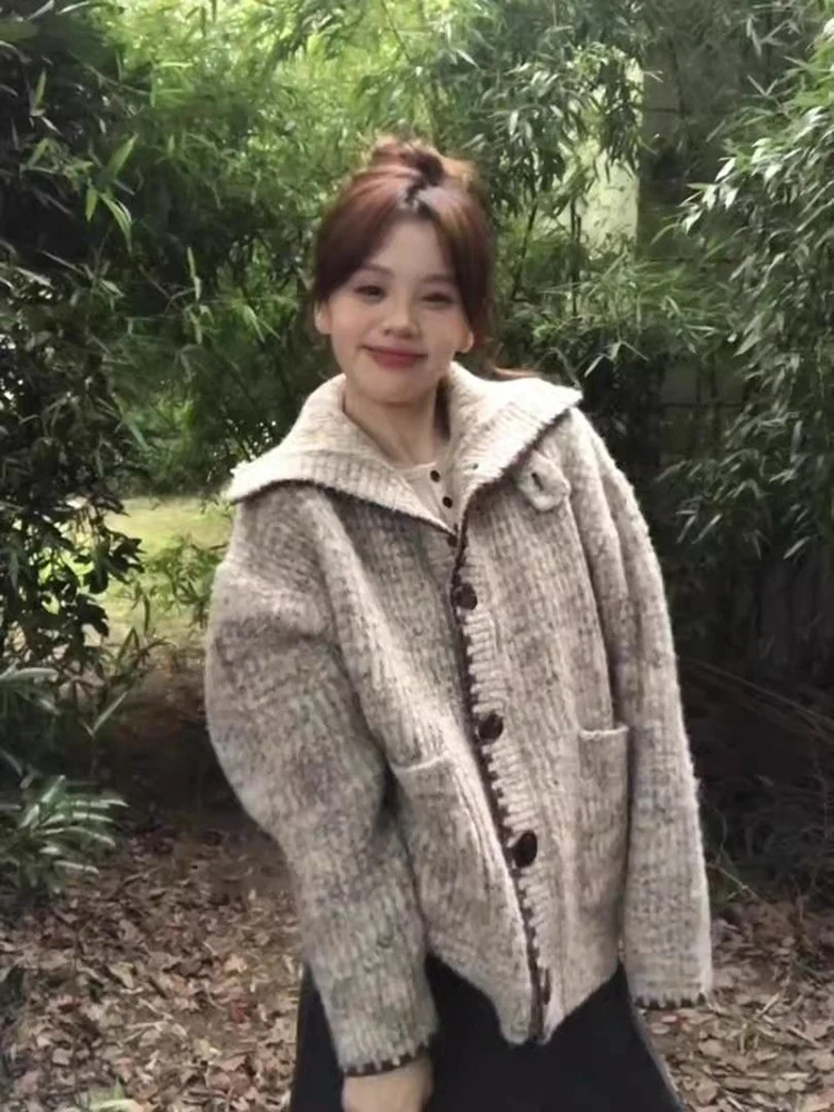 Cardigan lavorato a maglia vintage coreano da donna maglione allentato pigro con bottoni a vento streetwear retrò Harajuku top casual a maniche lunghe autunno inverno