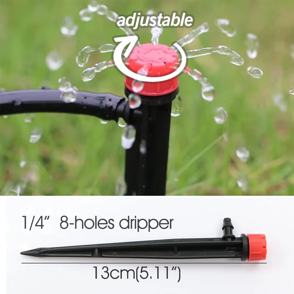 30PCS Garden 13cm Stake Drip Irrigation Sprinkler 360 Degree Adjustable Dripper Emitters for 4/7mm Hose Bonsai Plants Watering