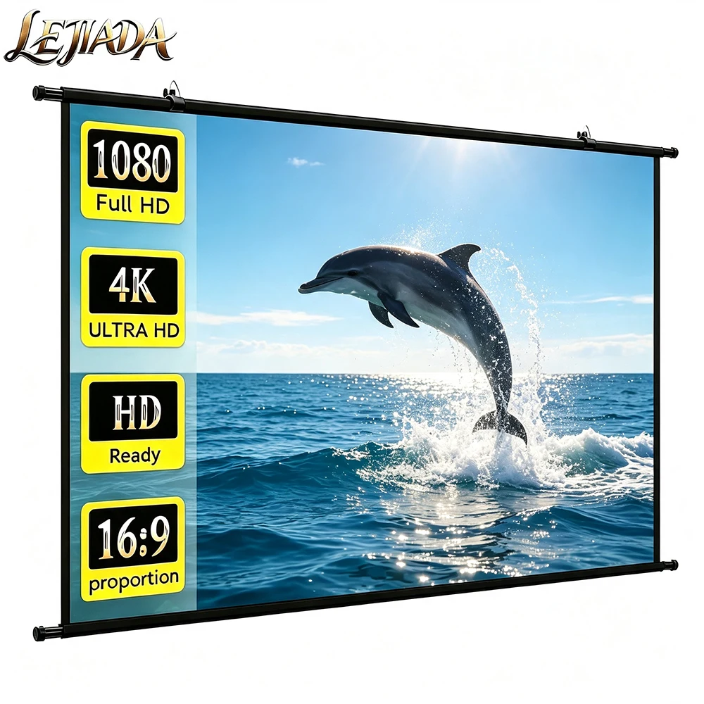 LEJIADA 60/84/100 Inch 16:9 No Wrinkles Can Be Washed Portable Installation Wall Mounted Projection Screen 160° Wide Angle Scree