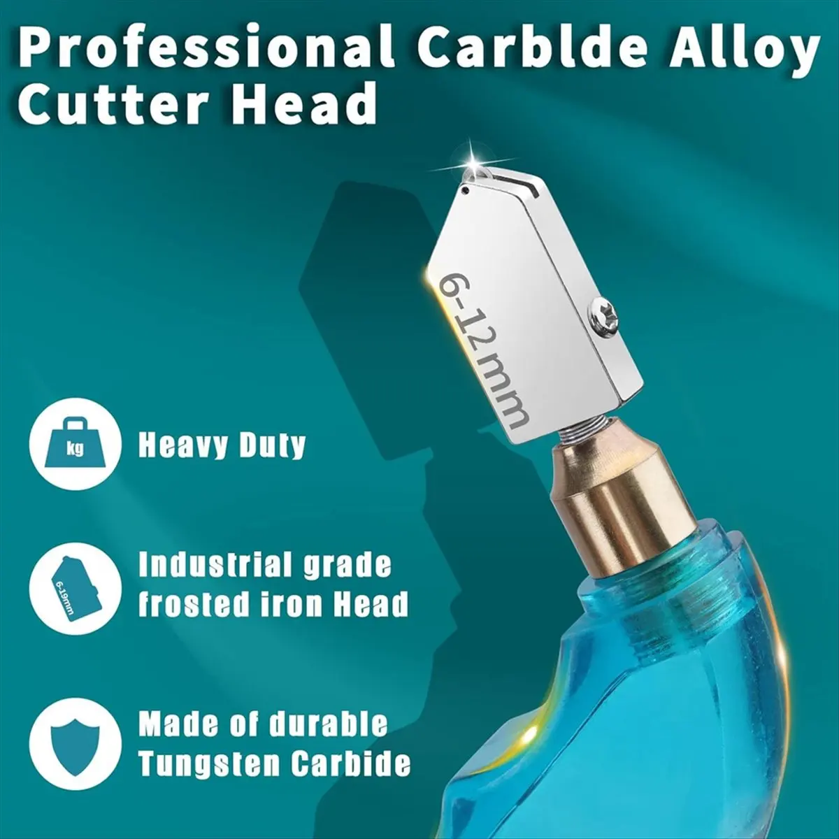A89X Glass Cutting Tool Kit Includes Blue Oil Feed Glass Cutter with 3 Extra Replacement Head(6mm-12mm,12mm-20mm)