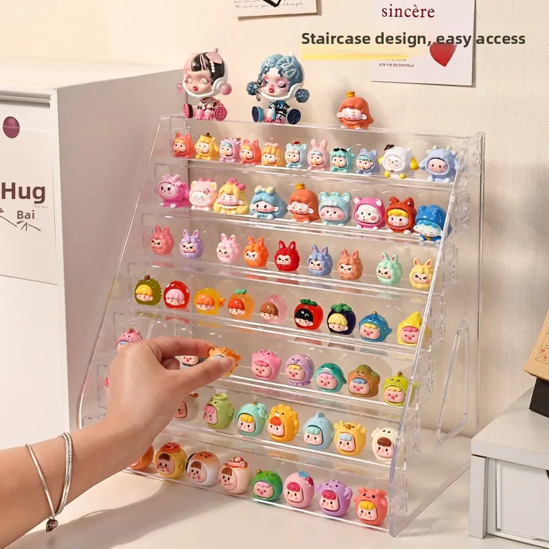 Cute Particle Display Storage Rack  Badge Acrylic Trapezoidal Transparent Shelf Step-by-Step Storage Organizer for Figurines