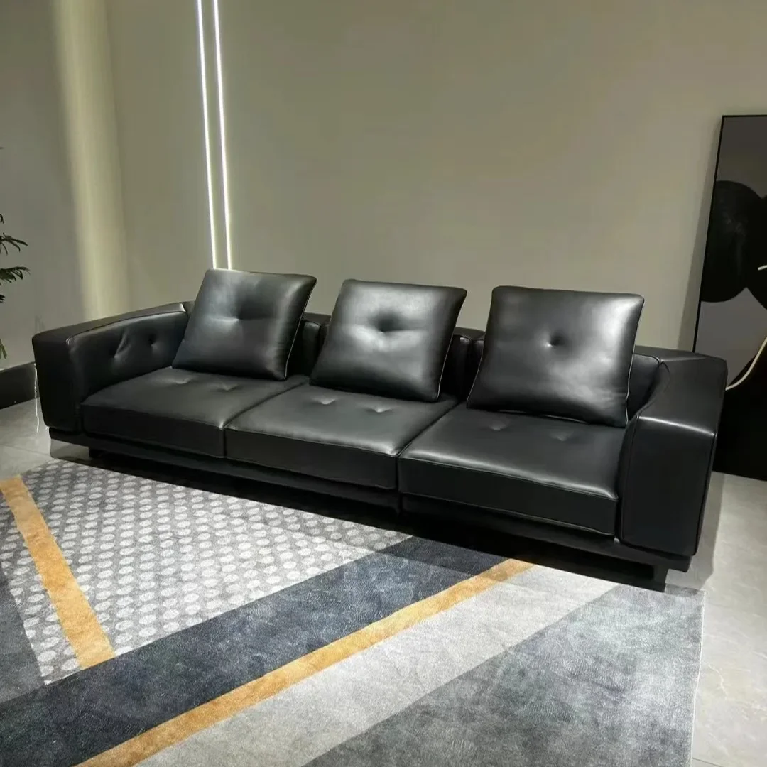 Italien, minimaliste, importé, première couche de peau de vache, salon, ménage, canapé à rangée droite