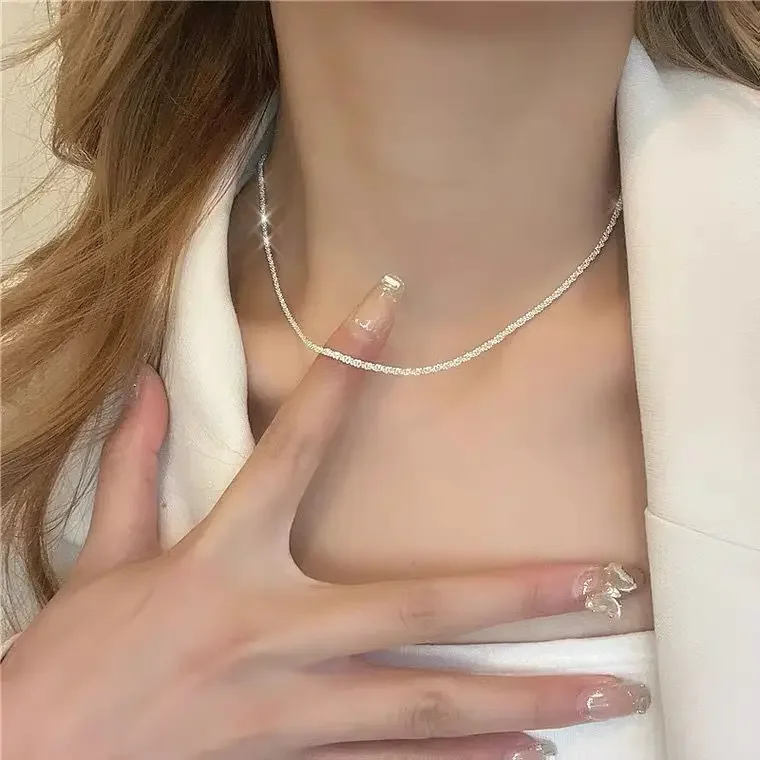 

Popular Sparkling Necklace For Women Clavicle Chain Choker Silver Color Fashion Jewelry Wedding Party Birthday Gift