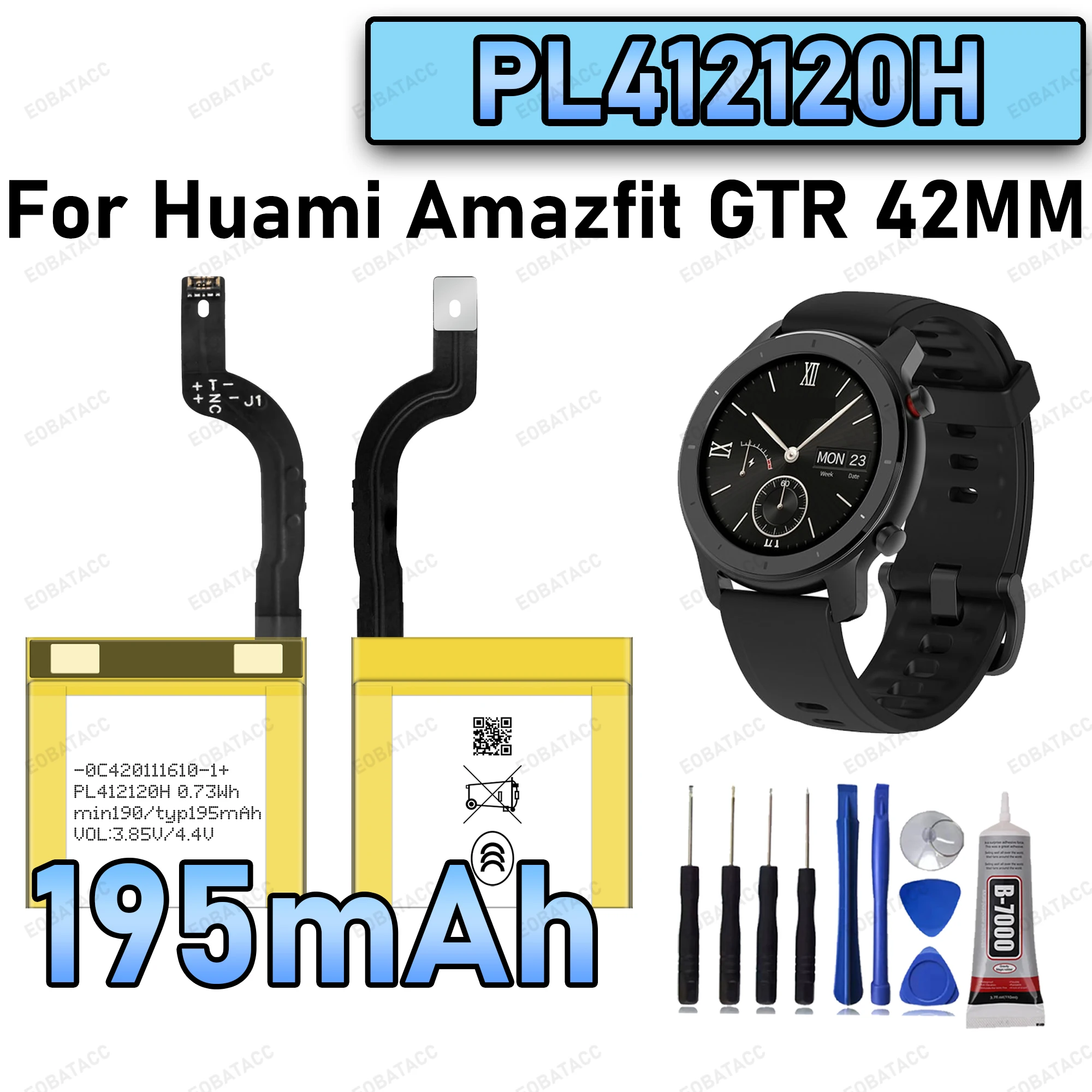 

100% New Zero Cycle PL412120H For Huami Amazfit GTR 42MM Smart Watch Bateria +Free Tools