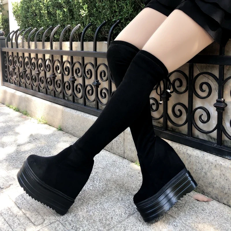 2024 Increase Within Wedges Women Boots 14cm Super High Heel Over-the-Knee Boots Sexy Wild Long Boots Suede Womens High Boots