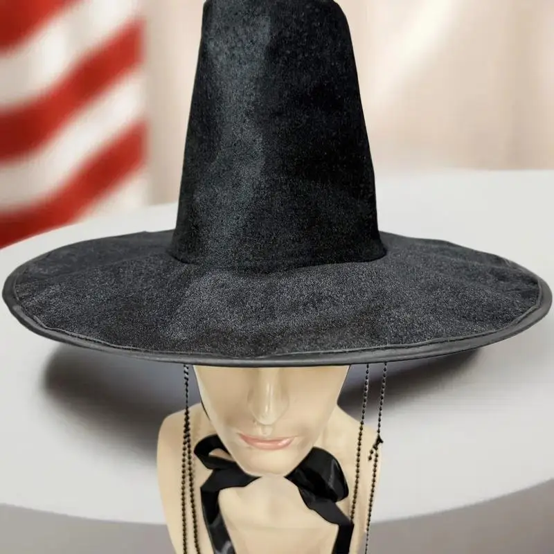 Role-playing Hat Ming Dynasty Traditional Korean Flat Topper Hat Wide Brim UV Protection Black Halloween Cosplay Costume Cap