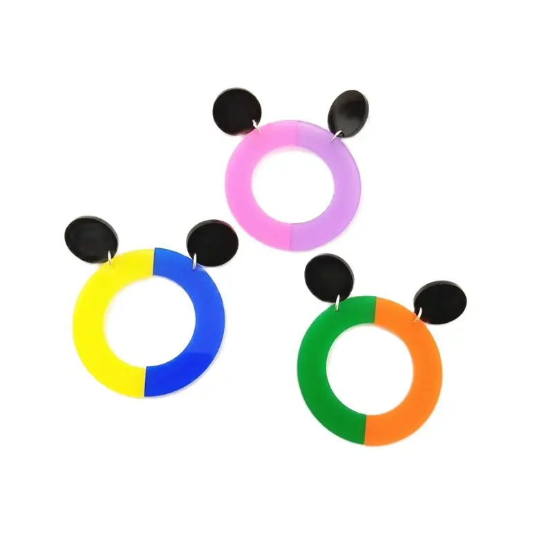 KUGUYS Candy Acrylic Earrings for Women Summer Beach Jewelry Cute Pink Blue Green Yellow Semicircle Accessories