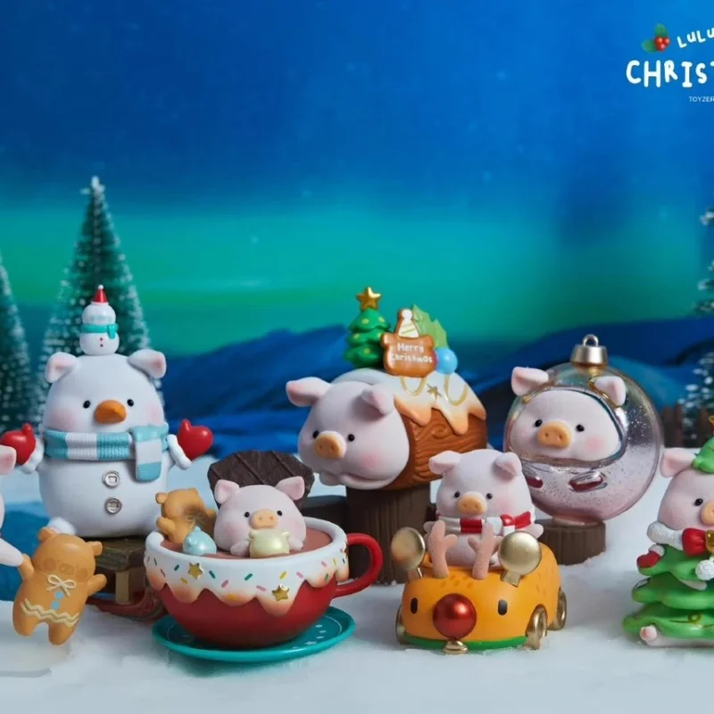 Auténtico cerdo enlatado LuLu Pig Christmas Town series caja ciega hecha a mano pan de jengibre cacao caliente regalo de Navidad juguete de moda