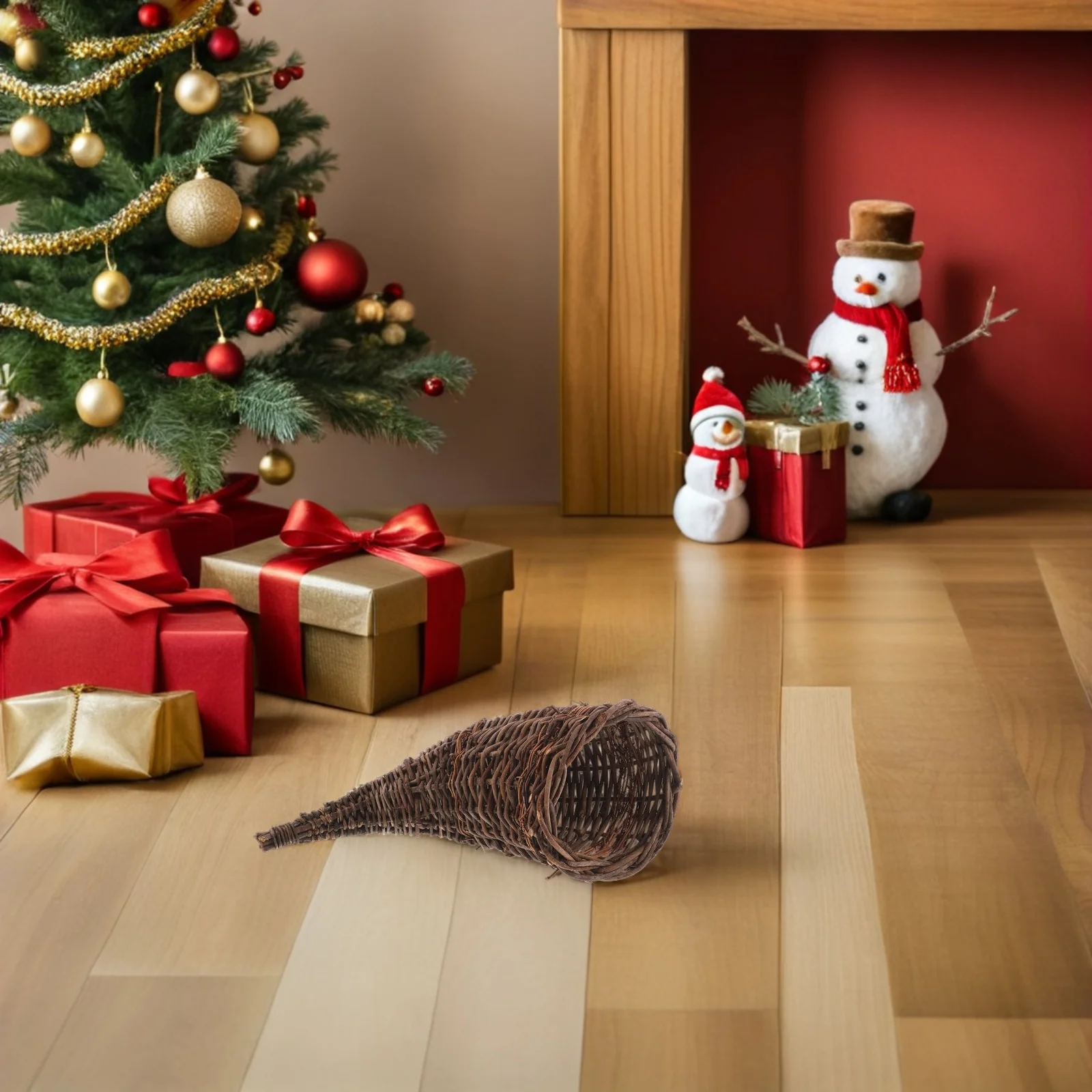 

Christmas Woven Decoration Basket Handwoven Cornucopia Table Decor For Thanksgiving Holiday Fall Harvest Centerpiece Storage