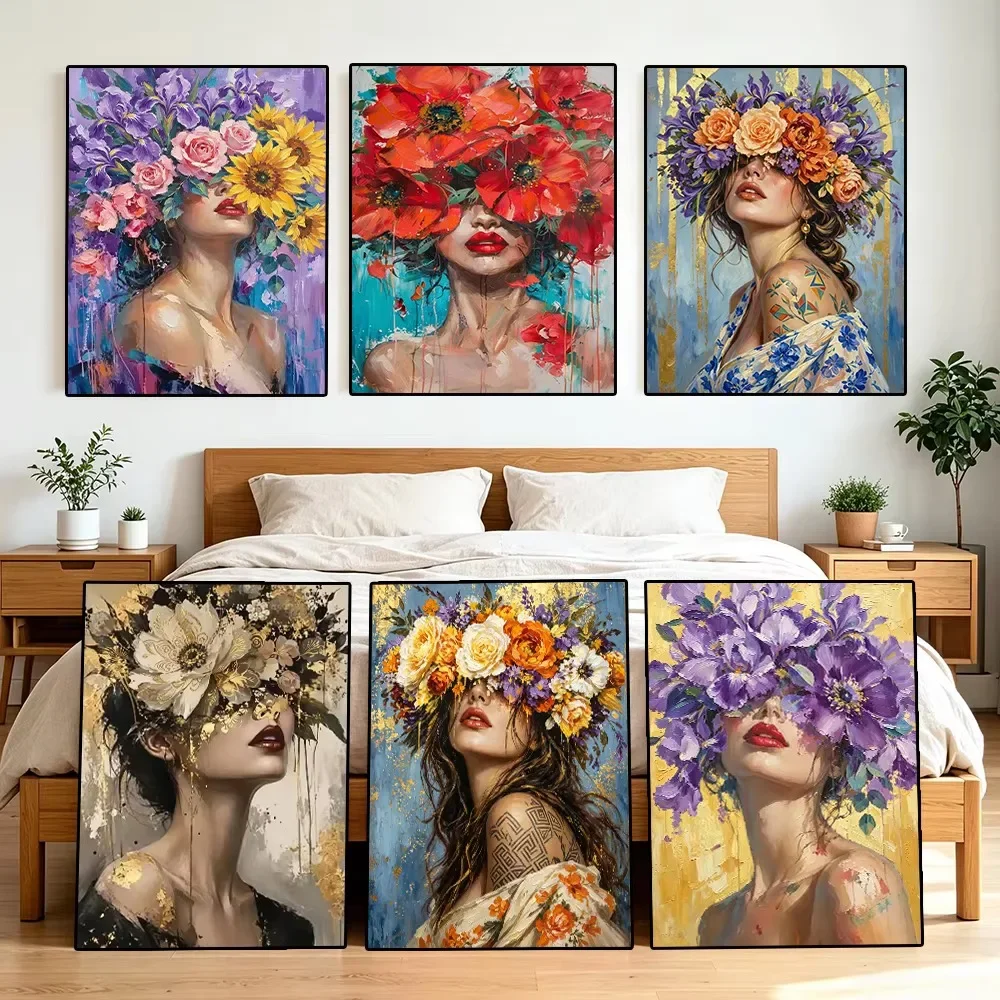 Diamantmalerei, abstrakte Frau mit Blumen, Diamantmosaik, handgefertigte Kunst, exquisites, kreatives Geschenk, Heimdekoration
