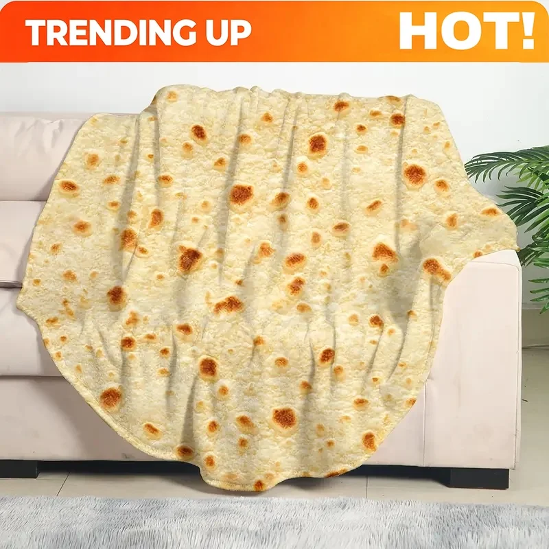 Customize 1pc Soft and Warm Mexican Tortilla Print Flannel Blanket for Couch, Sofa, Office, Bed, Camping, and Traveling