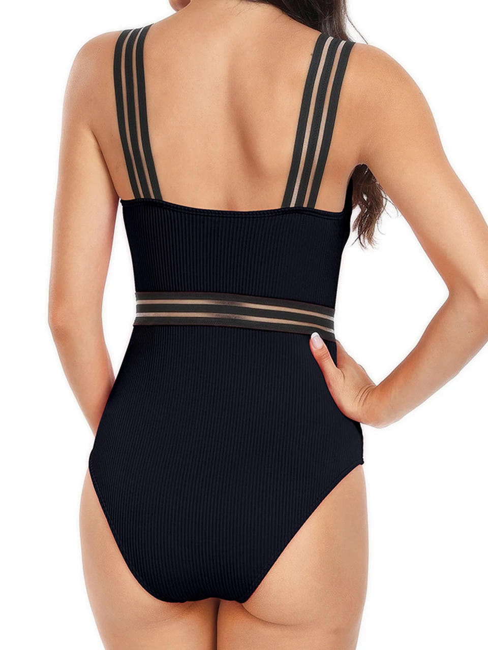 Mesh Tape Swimsuit One Piece Bodysuit 2024 V-Neck Swimwear Women Solid Sexy Bathing Suit Female Bather Swimming Summer Beachwear