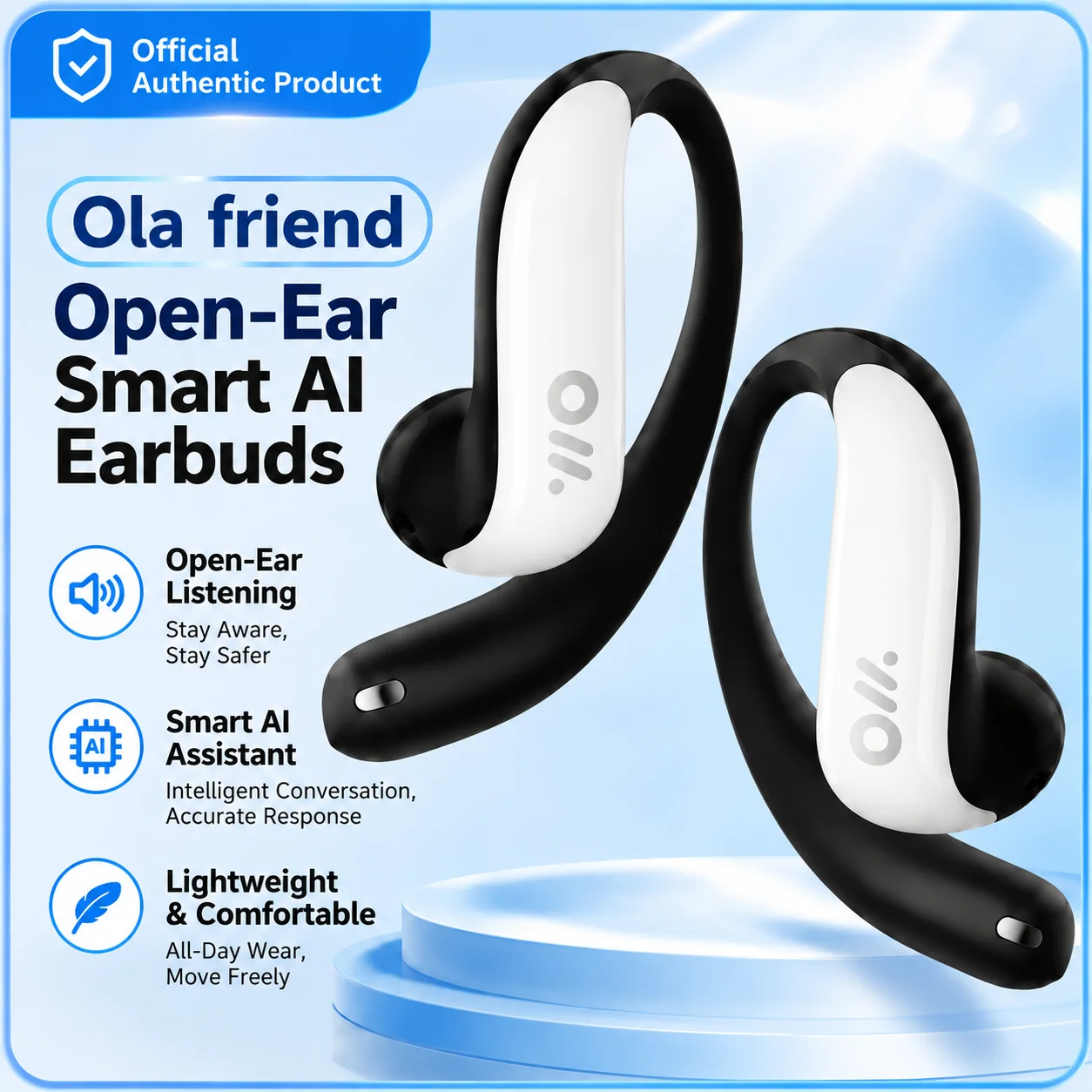 Ola Friend Open Ear Bluetooth Headphones AI Smart Earbuds Wireless Ear Hook Headset With Charging Case For Daily Sports Work