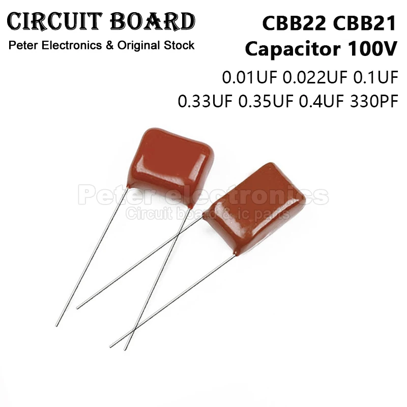 (10pcs)  CBB22 CBB21 Capacitor 100V 0.01UF 0.022UF 0.1UF 0.33UF 0.35UF 0.4UF 330PF 223J 103J 104J 334J 404J 331J