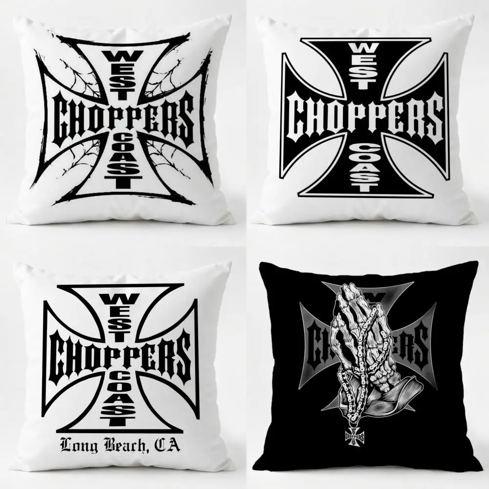 W-West Coast C-Choppers Cushion Cover Daily Washable Linen Pillowcase Soft  for Sofa Bed Home Room Decor