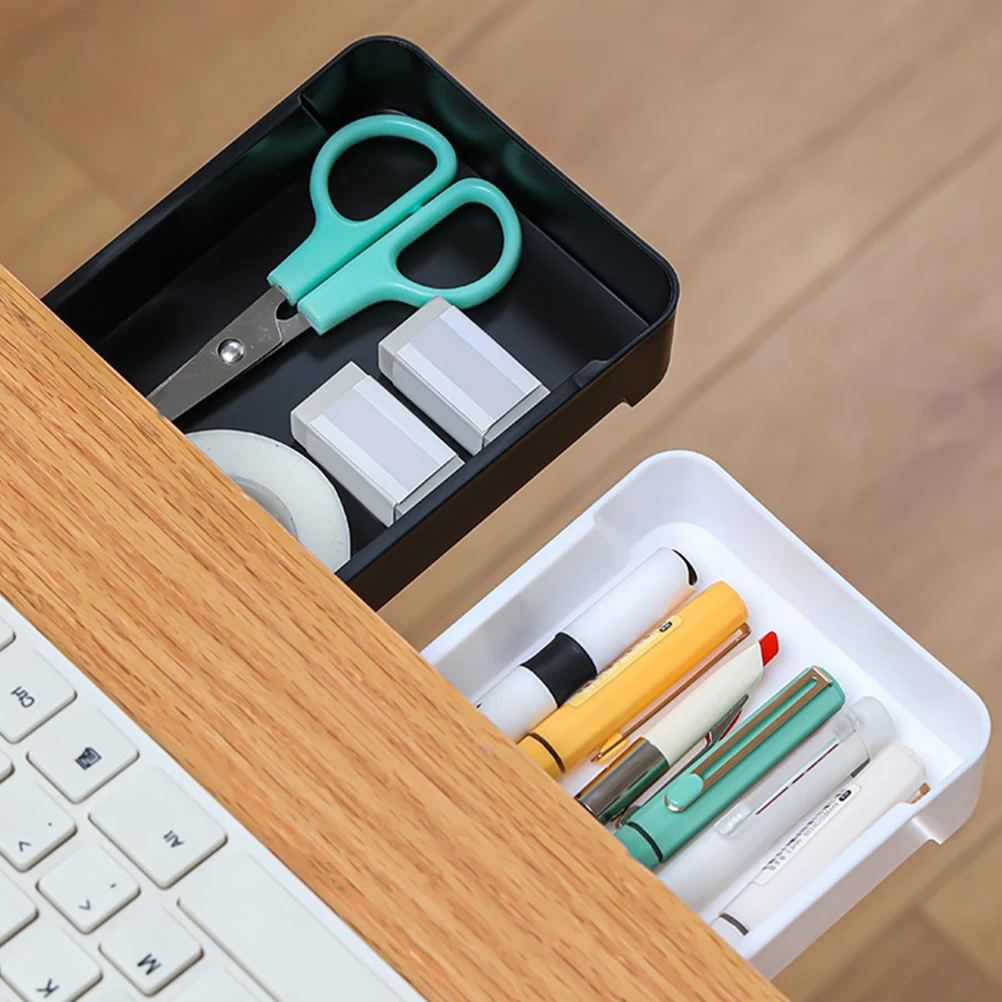 

2pcs Hidden Desk Drawer Storage Box Under Desktop Organizer For Stationery Supplies Large Capacity Drawer Style Holder