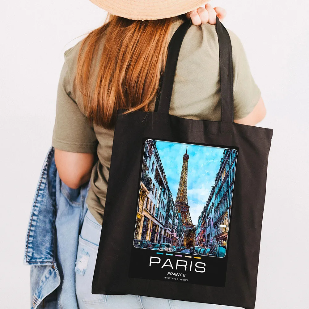 Miami Kyiv Paris New York Amsterdam Lisbon Cairo Cat Air Pria Wanita Tas Tote Bahu Kanvas Tas Tangan Belanja Katun