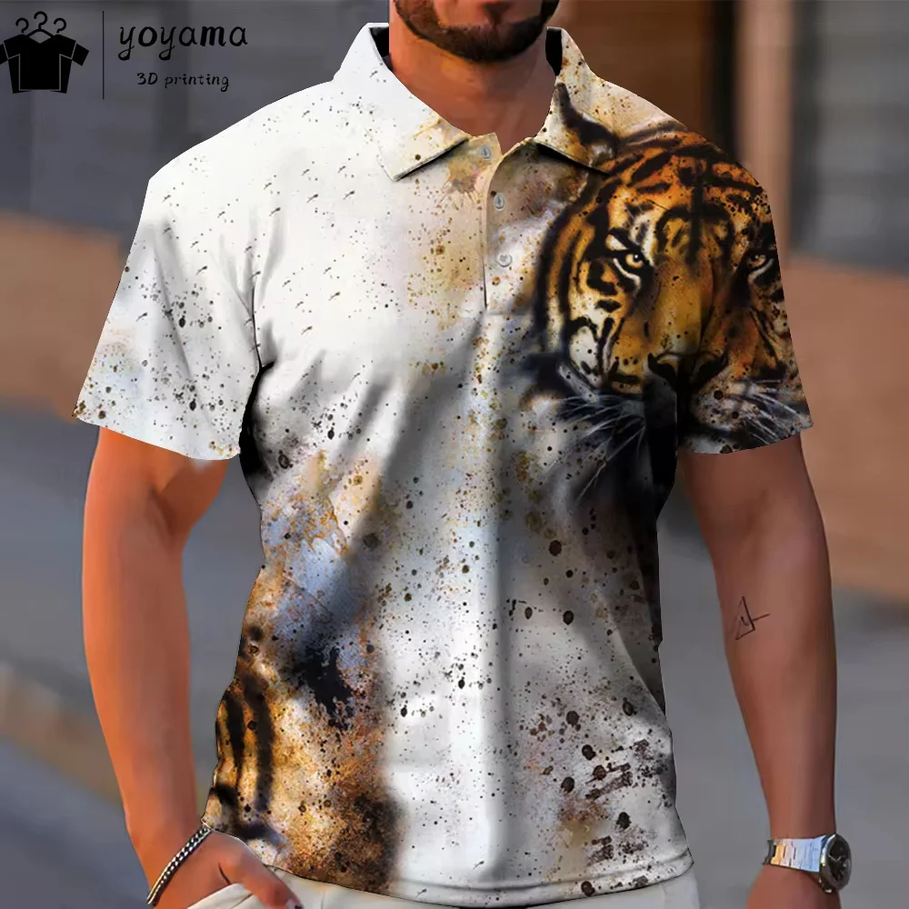 Verão Animal Print Roupas Masculinas Polo T-shirts para Homens Animais Camisas de Manga Curta Dos Homens Camisas Polo Oversized T-shirt Top