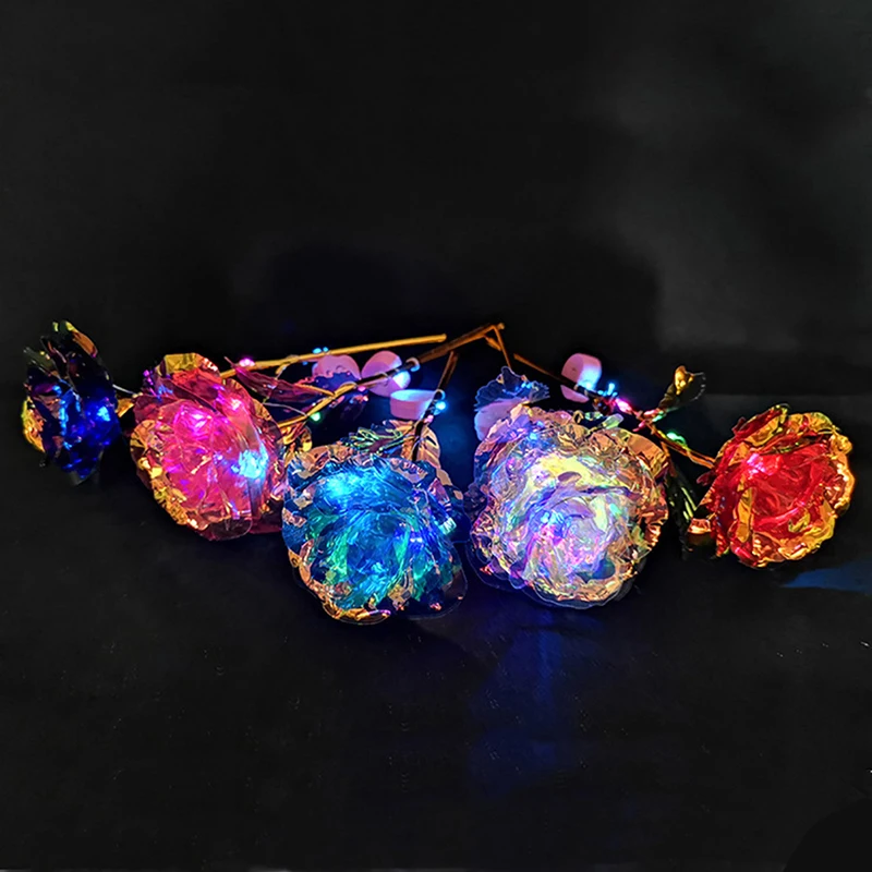 Galaxy Rose Eternal 24K Gold Flower Foil luminous Artificial Roses Valentines Day Gift Beauty Golden Flowers for Wedding Decor